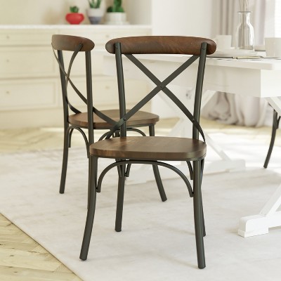 Emma Oliver X Back Chair with Metal Bracing and Fruitwood Seat