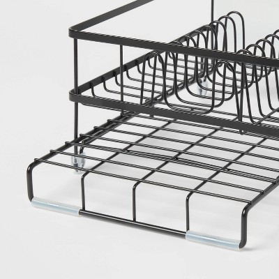 Space Saver Steel Dish Rack with Utensil Tray Black - Brightroom&#8482;