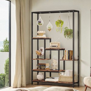 Resenkos Plant Stand,Flower Pot Holder Shelf Planter Display Shelving Unit,70.9" Plant Stand, Large Flower Bonsai Shelf with 6 S Hanging Hooks,Rustic - 1 of 4