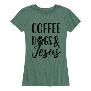Women's - Instant Message - Coffee Dogs Jesus Short Sleeve Graphic T-Shirt - 1 of 4