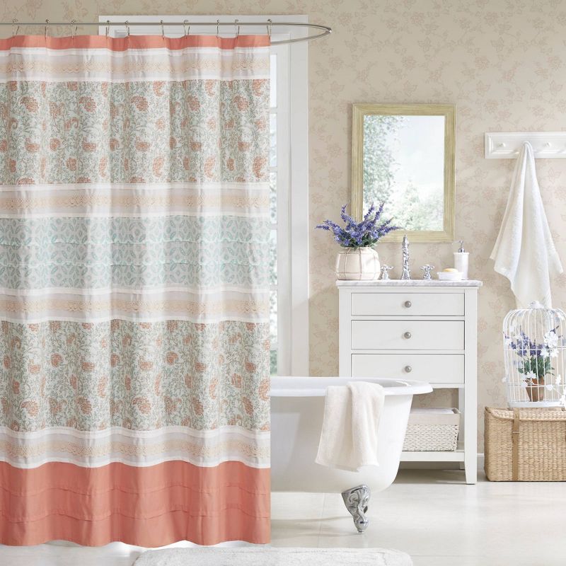 Stella Cotton Shower Curtain Coral, 1 of 6