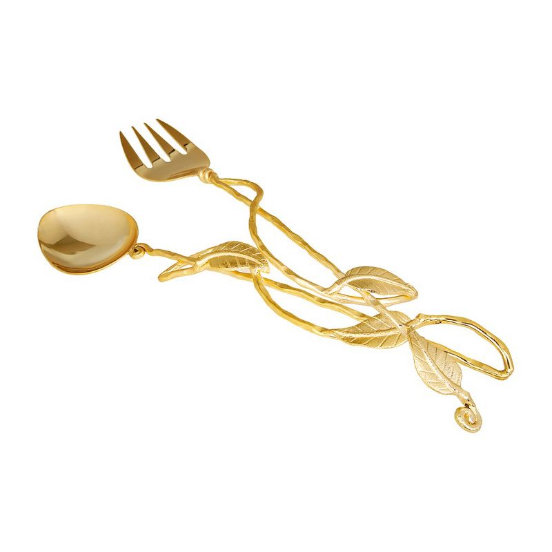 Classic Touch Set Of 2 Gold Salad Servers With Leaf Design, 2 of 4