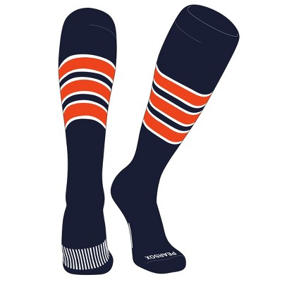 PEAR SOX Striped OTC Baseball, Softball, Football Socks (C) Dark Navy, White, Orange