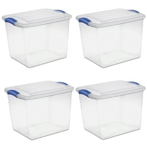 5 Pack 27 Quart Clear Plastic Storage Container with Latch Lid, Blue - 1 of 4