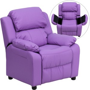 Deluxe Padded Contemporary Kids Recliner with Storage Arms Vinyl Lavender - Riverstone Furniture, Purple