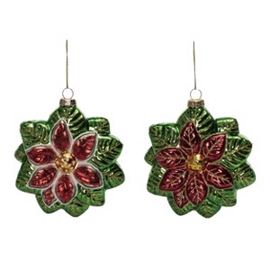 Transpac Glass Poinsettia Ornament Set of 2 Christmas Home Decorations - 1 of 1