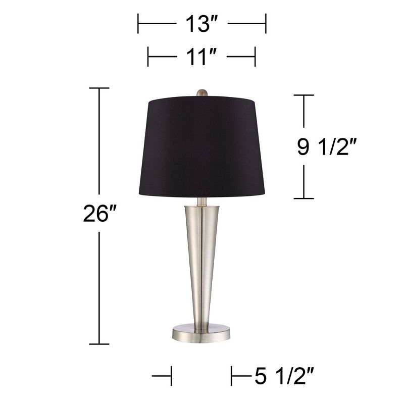 360 Lighting Geoff Modern Table Lamps 26" High Set of 2 Brushed Nickel with USB Charging Port Black Faux Silk Drum Shade for Bedroom Living Room Desk, 4 of 6