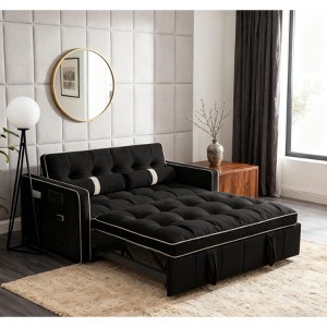 3 in1 pull out couch, Velvet sleeper sofa with Adjustable Backrest Side Pockets and Lumbar Pillows sofa bed for Living Room - 1 of 4