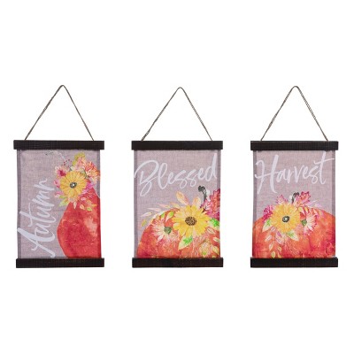 Transpac Fabric 13 in. Multicolor Harvest Hanging Decor Set of 3