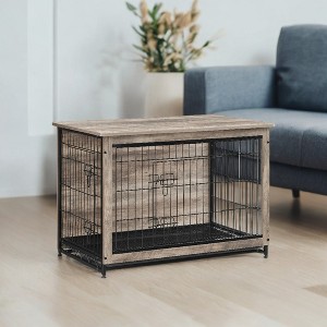 Modern Dog Crate Furniture , End Table, for Small Dogs up to 70 lb - Stylish Kennel with Removable Tray, Double Doors - 1 of 4