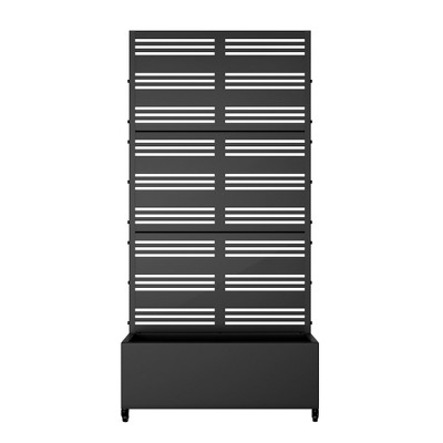 PexFix 73 in. x 35 in. Outdoor Metal Trellis with Planter Box Privacy Screen Garden Fence Wall Applique in Black