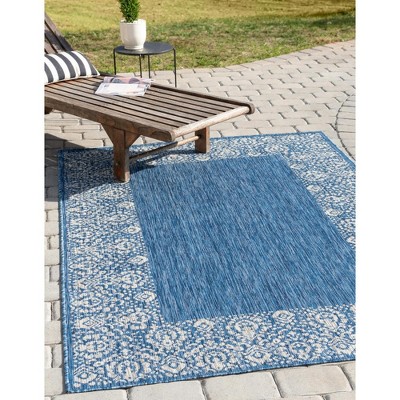 Blue Rectangular 9' x 12' Stain-Resistant Outdoor Rug