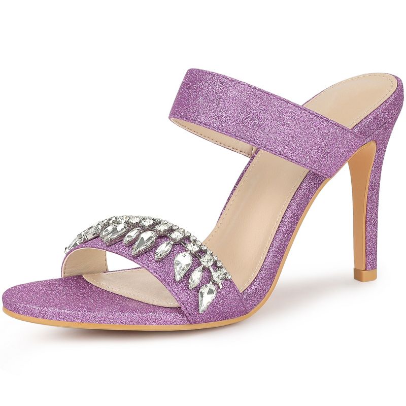 Allegra K Women's Glitter Rhinestone Stiletto Heels Sandals, 1 of 8