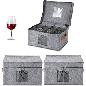 3-Pack Felt Wine Glass Storage Box,12-Compartment Stemware Organizers (Lid, Handle, Clear Window) – Holds 36 10'' Tall Crystal Glasses - 1 of 4
