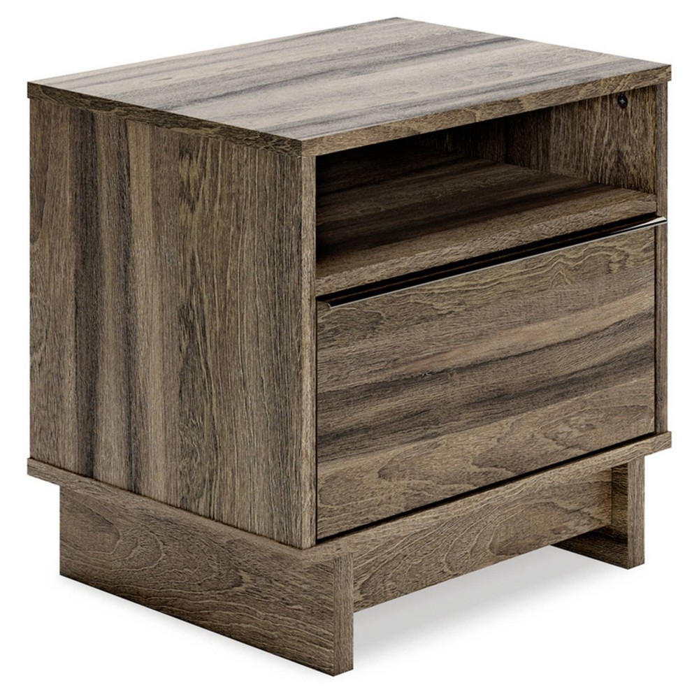 Shallifer Nightstand Brown/Beige - Signature Design by Ashley: Champagne Handles, Open Shelf Storage