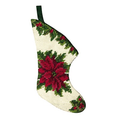 C&F Home Poinsettia Petit Point Mini Stocking