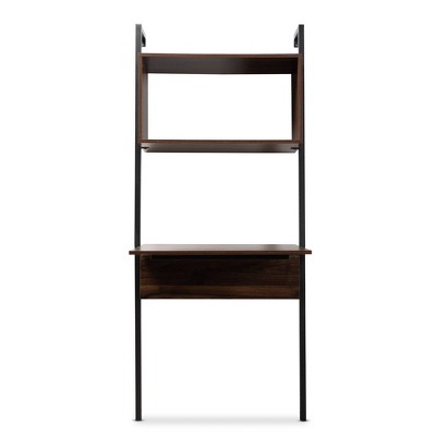Fariat Walnut Brown Wood and Black Metal Display Shelf with Desk