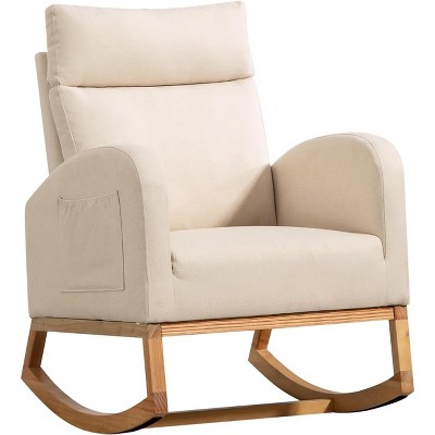 homfan Rocking Chair Nursery with Headrest, Linen Upholstered Glider Rocking Chair, Modern Accent Armchair for Living Room, Bedroom