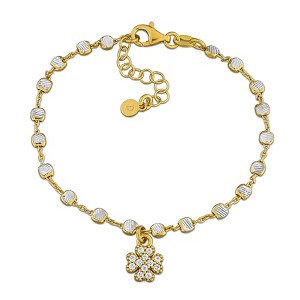 EVERLY JEWELRY | Two-Tone Silver 3.3mm Discs Cubic 4 Leaf Clover Charm Bracelet, 6.5" + 1" ext - 1 of 4