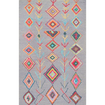 Nuloom Belini Moroccan 5x8 Wool Area Rug for Living Room Bedroom Dining Room Kitchen, Grey/Multicolor