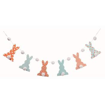 Transpac Wood 58 in. Multicolor Easter Bunny Hop Banner