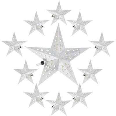 10 Pack Star Paper Lantern for Christmas Ornaments and Xmas Holiday Hanging Decorations, 11 in.