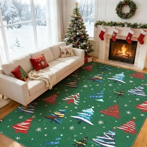 Christmas Tree Area Rug, Non-Slip Washable Low Pile Carpet for Living Room, Dining Room and Bedroom Holiday Decor - 1 of 4