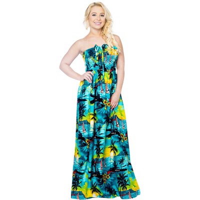 LA LEELA Women's Tube Dress Maxi Party Top One Size Tropical Blue