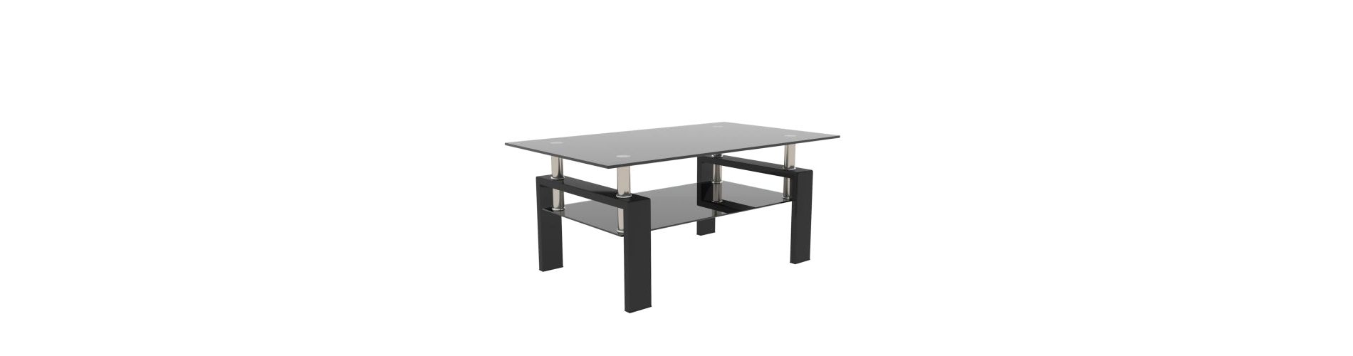 AEELLEEA Black Tempered Glass Coffee Table, 7mm Glass Top, Lower Storage Shelf, Modern Rectangular Living Room Table