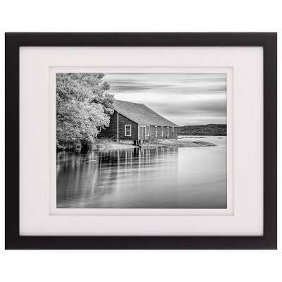 11x14 Black Wood Picture Frame with Double White Mat