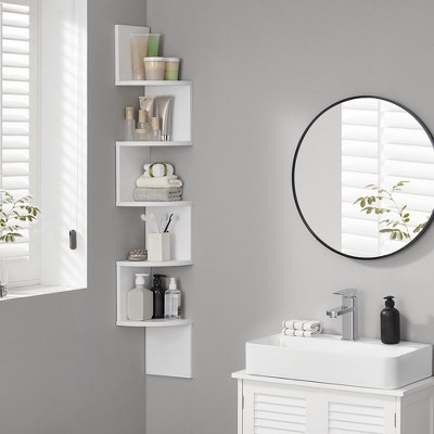 White Zigzag Floating 5-Tier Particleboard Corner Wall Shelf