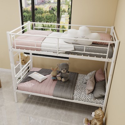 ORRD Twin Over Twin Metal Bunk Bed with Ladders & Guardrails, Convertible to 2 Beds, No Box Spring