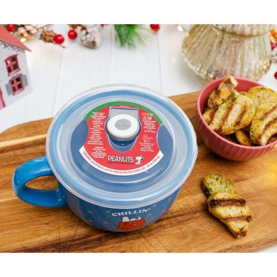 Blue Ceramic Snoopy Chillin' Christmas Soup Mug with Vented Lid