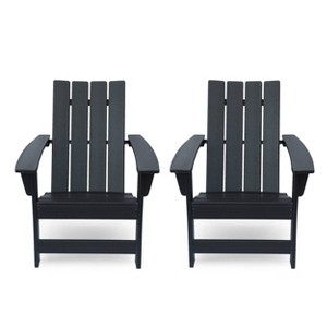 Encino 2pk Resin Contemporary Adirondack Chairs - Matte Black - Christopher Knight Home - 1 of 4