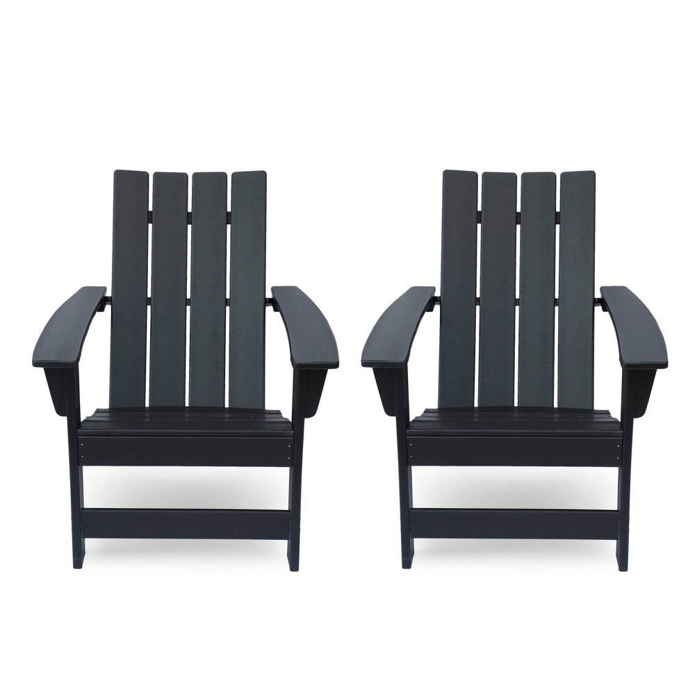 Photos - Garden Furniture Encino 2pk Resin Contemporary Adirondack Chairs - Matte Black - Christophe