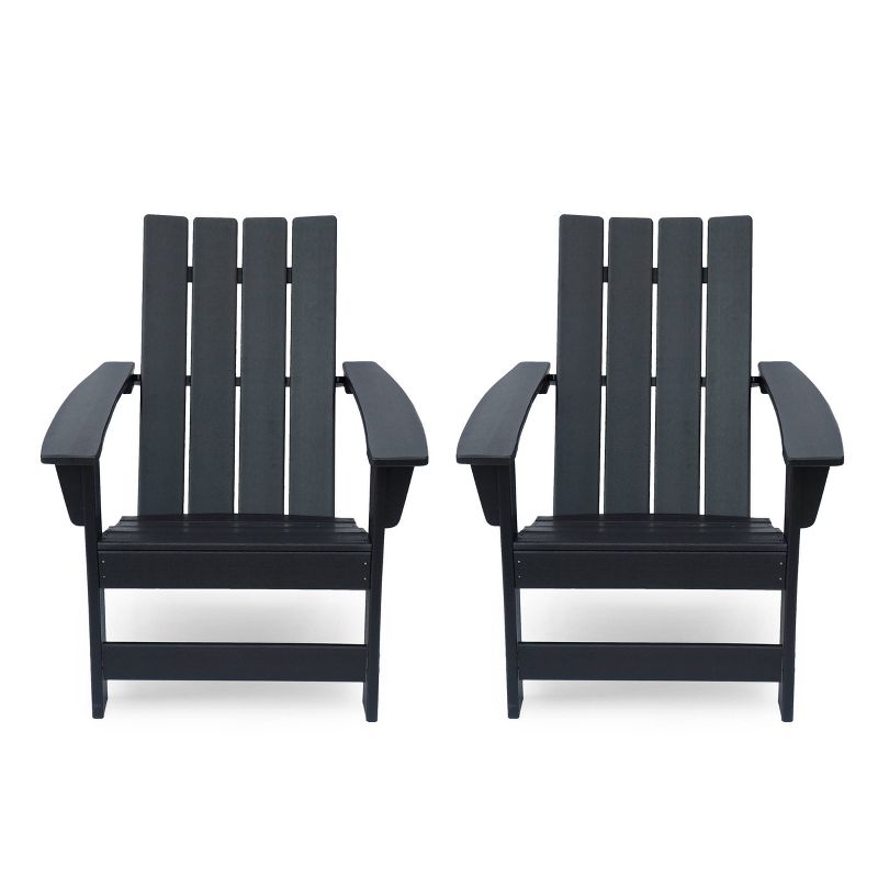 Encino 2pk Resin Contemporary Adirondack Chairs - Matte Black - Christopher Knight Home, 1 of 9