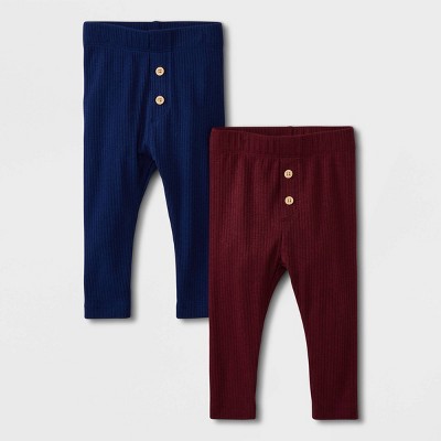 Image of Baby Boys' 2pk Ribbed Leggings Set - Cat & Jack™ Navy Blue/Maroon Newborn
