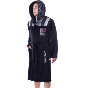 Star Wars Mens Darth Vader Costume Fleece Robe Bathrobe Black - 1 of 4