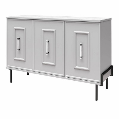 Dove Gray 3-Door Accent Cabinet with Faux Marble Top