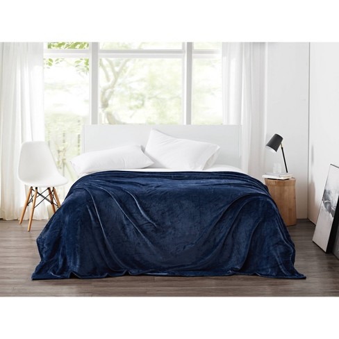 Cannon King Solid Plush Blanket Dark Blue Cozy Year round Polyester Fabric Machine Washable 108in X 90in Target