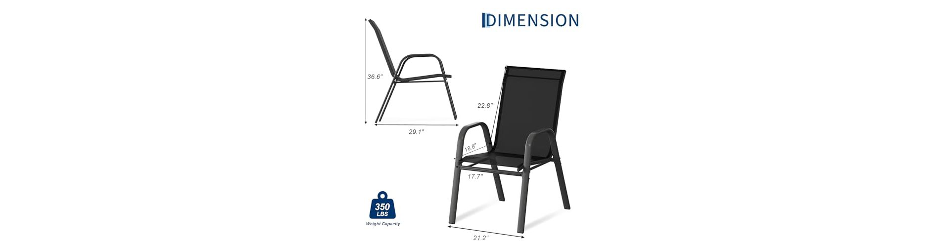 Patio Chairs Set of 6, Outdoor Stackable Dining Chairs with Textilene Fabric, All-Weather Deck Stacking Chairs with High Back,Black