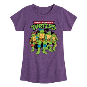 Girls' - Teenage Mutant Ninja Turtles - Group Logo Brick Wall Fitted Short Sleeve Graphic T-Shirt - 1 of 4
