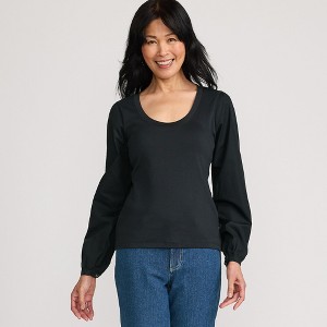 Lands' End Women's Supima Interlock Scoop Neck Blouson Sleeve Top - 1 of 4