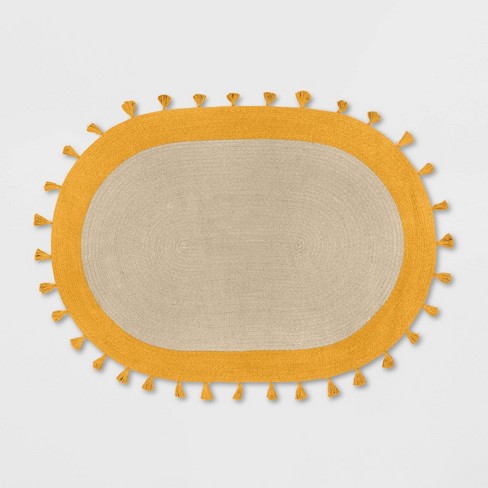 4'x6' Oval Braided Border Kids' Rug Yellow - Pillowfort™