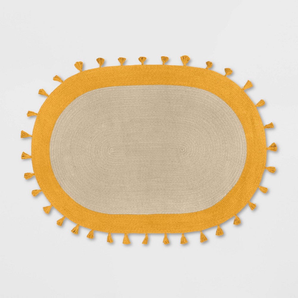 Photos - Area Rug 4'x6' Oval Braided Border Kids' Rug Yellow - Pillowfort™