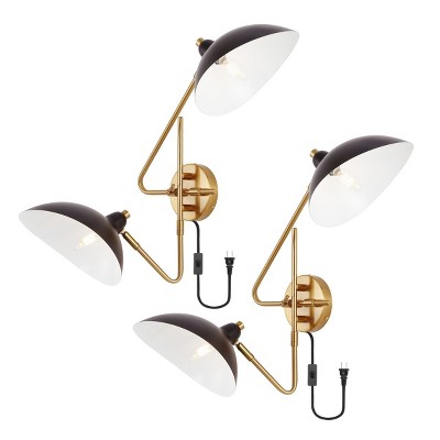 Aspera Mid-Century Black Iron Dual-Arm Plug-In Wall Sconce