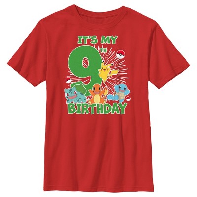 Boy's Pokemon It's My 9th Birthday Starters T-shirt - Red - Small : Target