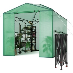 Outdoor Greenhouse, 6 x 8 ft Portable Walk-In Greenhouse with Roll-Up Zipper Entry Door and Roll-Up Side Windows, Instant Pop-Up Canopy - 1 of 4