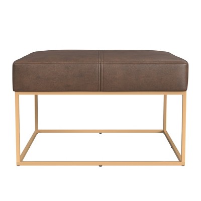 HomePop Large Square Metal Faux Leather Ottoman