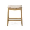 HomeRoots 26" Beige and Natural Fabric and Solid Wood Backless Counter Height Bar Chair - 4 of 4